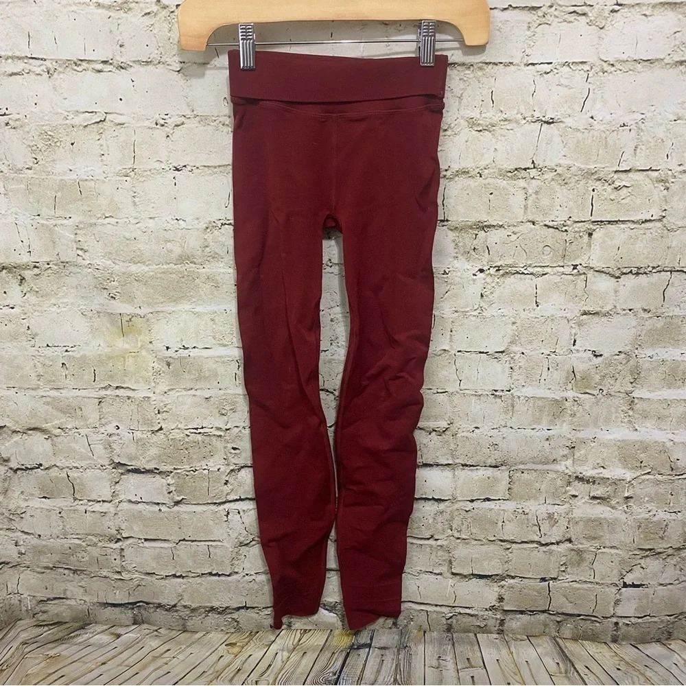 Fabletics High Waisted Sculpt Knit Full Length Maroon Leggings